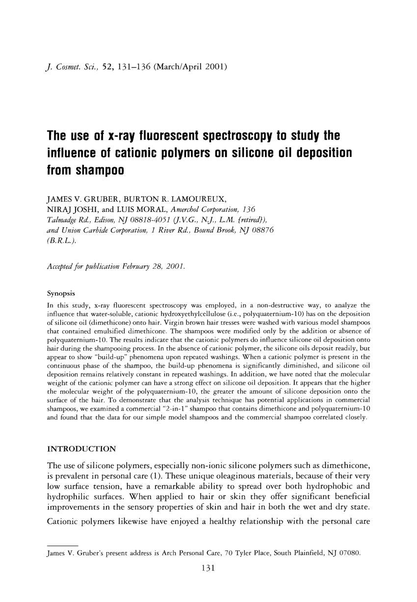 Pdf The Use Of X Ray Fluorescent Spectroscopy To Study The Influence Of Cationic Polymers On Silicone Oil Deposition From Shampoo