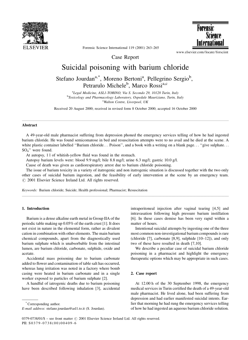 Pdf Suicidal Poisoning With Barium Chloride