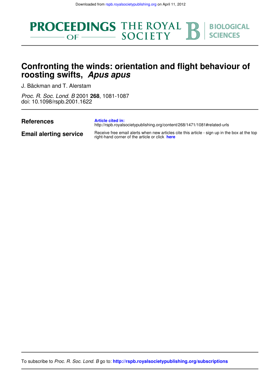 Pdf Confronting The Winds Orientation And Flight Behaviour Of Roosting Swifts Apus Apus