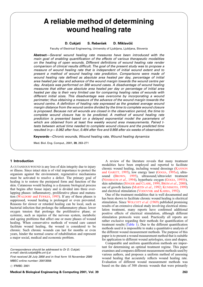 Pdf A Reliable Method Of Determining Wound Healing Rate