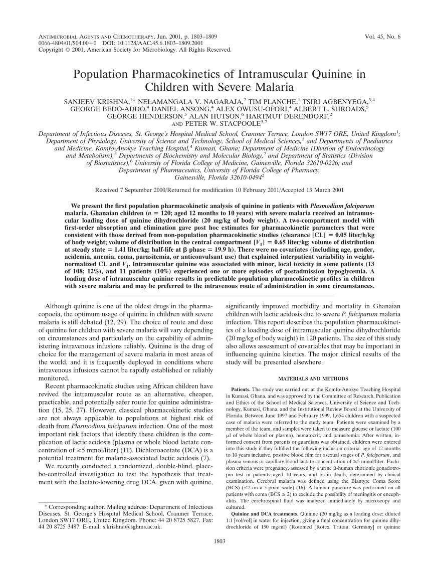 (PDF) Population of Intramuscular Quinine in Children