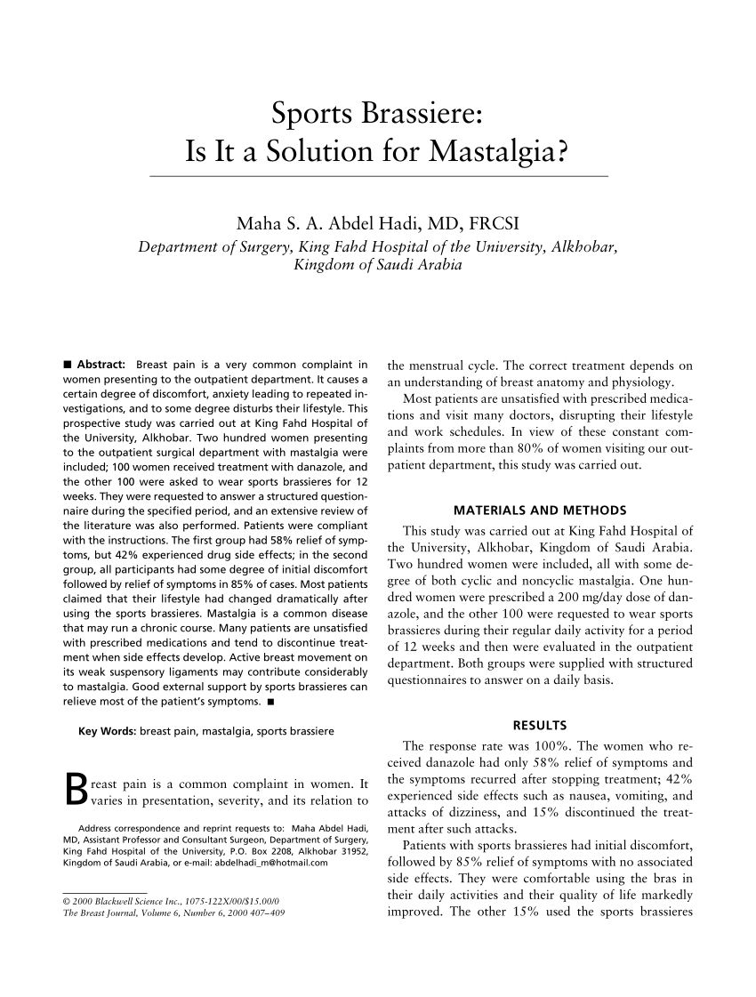 PDF) Sports Brassiere: Is It a Solution for Mastalgia?