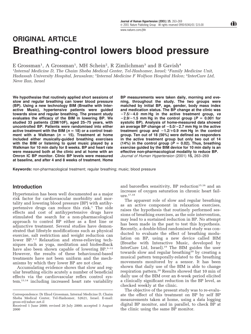 Pdf Breathing Control Lowers Blood Pressure - 