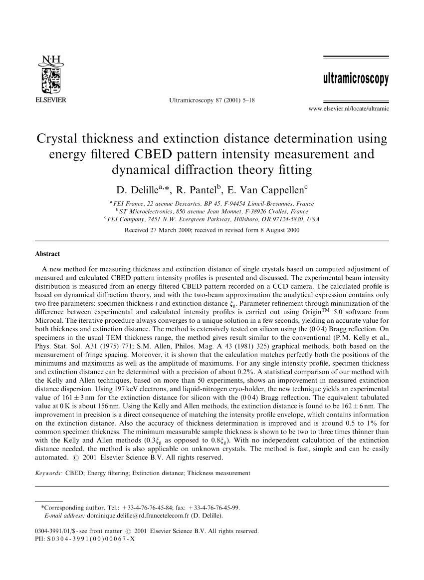 Pdf Crystal Thickness And Extinction Distance Determination Using Energy Filtered Cbed Pattern Intensity Measurement And Dynamical Diffraction Theory Fitting