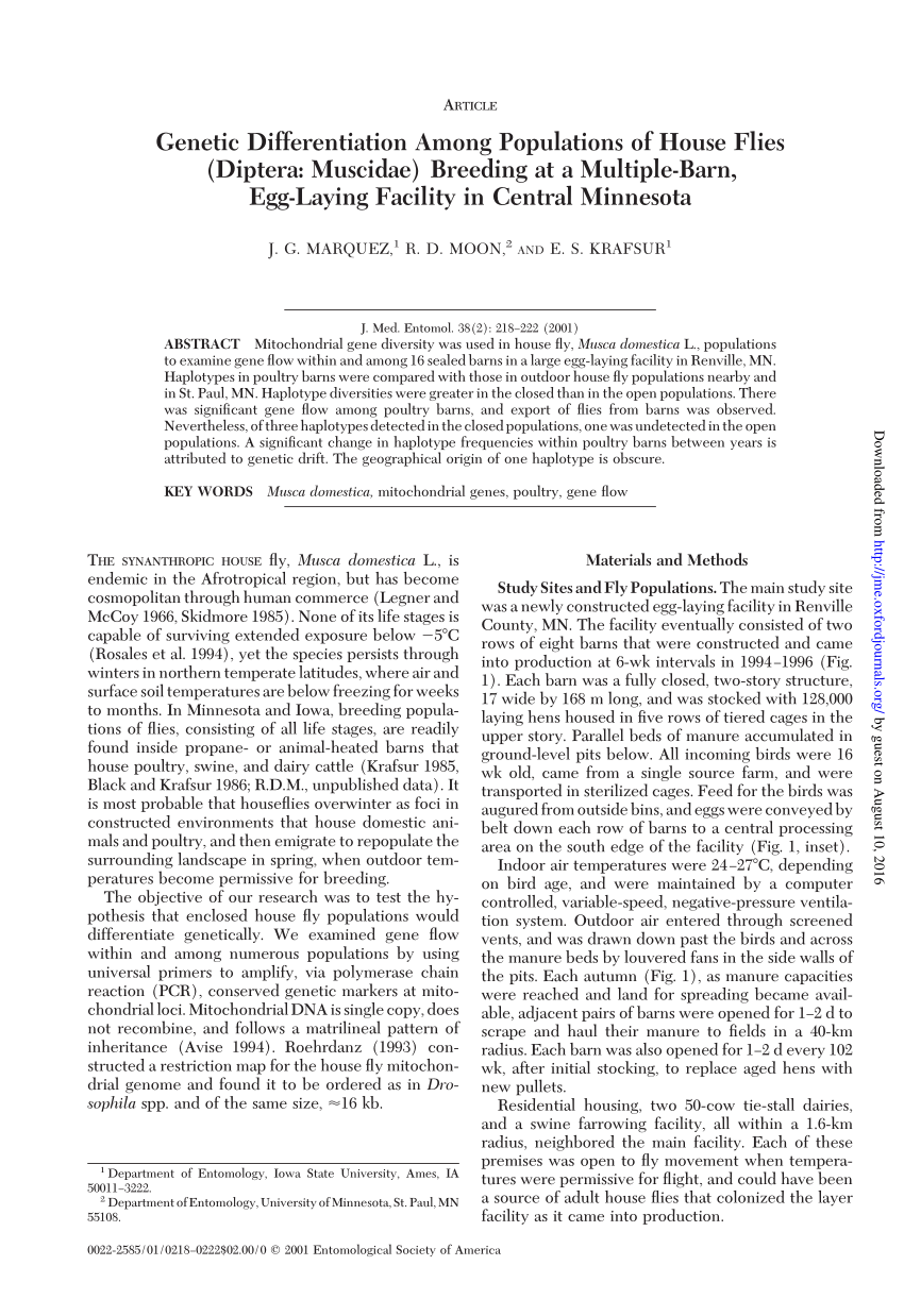 Pdf Genetic Differentiation Among Populations Of House Flies