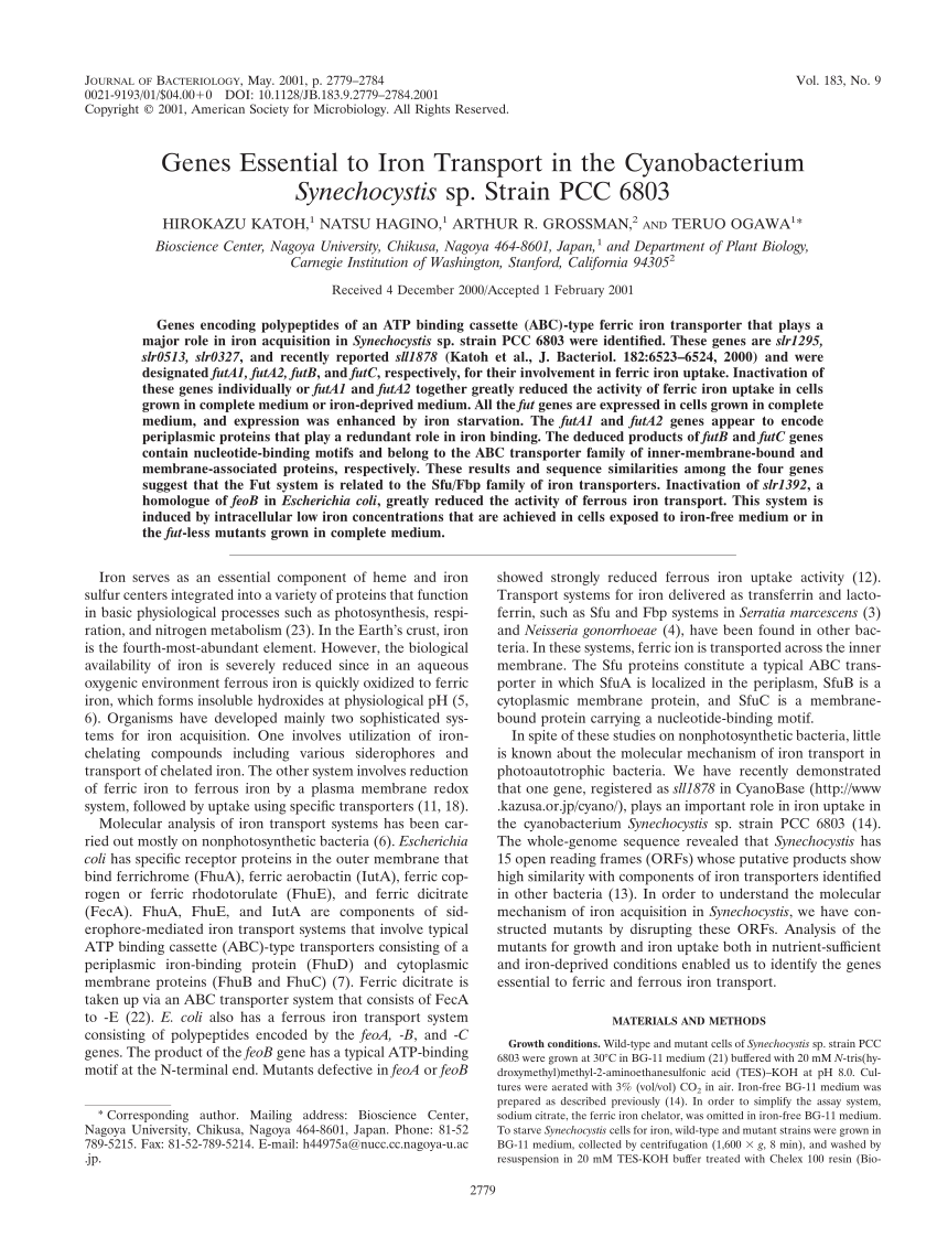 (PDF) Katoh H, Hagino N, Grossman AR, Ogawa T.. Genes essential to iron ...