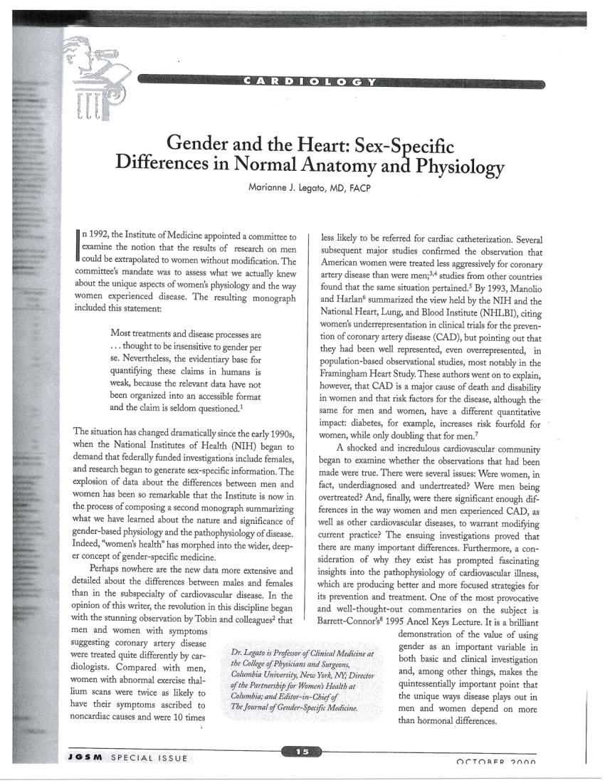 PDF) Gender and the Heart. Sex-Specific Differences in the Normal  Myocardial Anatomy and Physiology