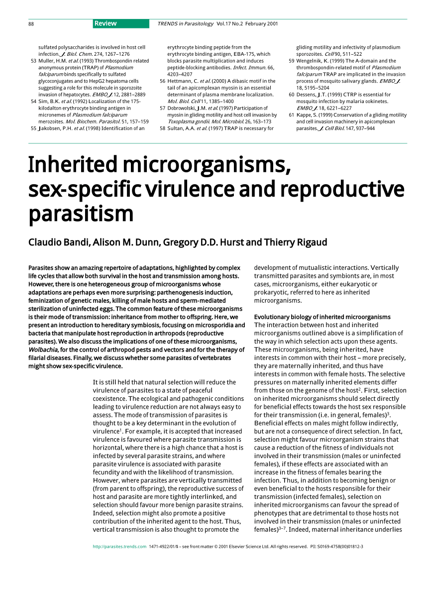 Pdf Inherited Microorganisms Sex Specific Virulence And Reproductive Parasitism 1797