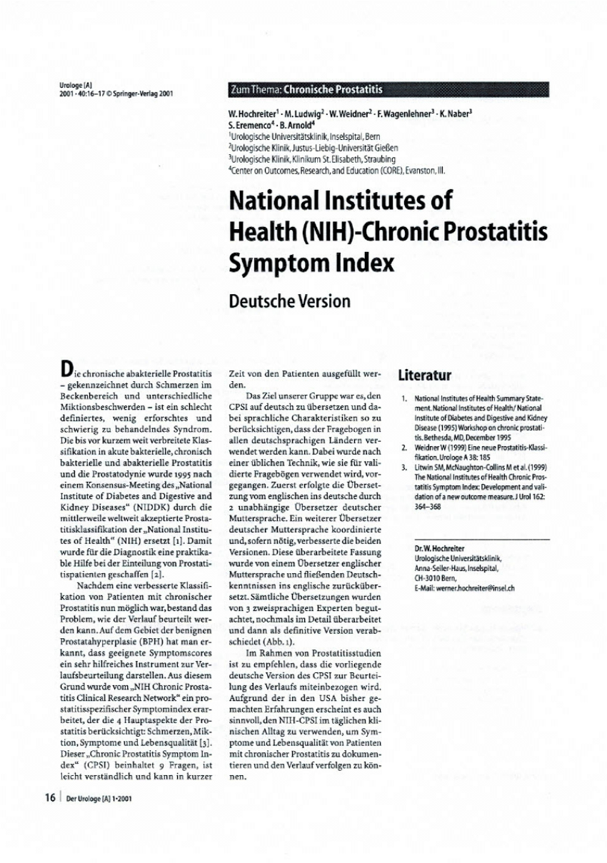 Indice de simptome de prostatită cronică nih-cpsi
