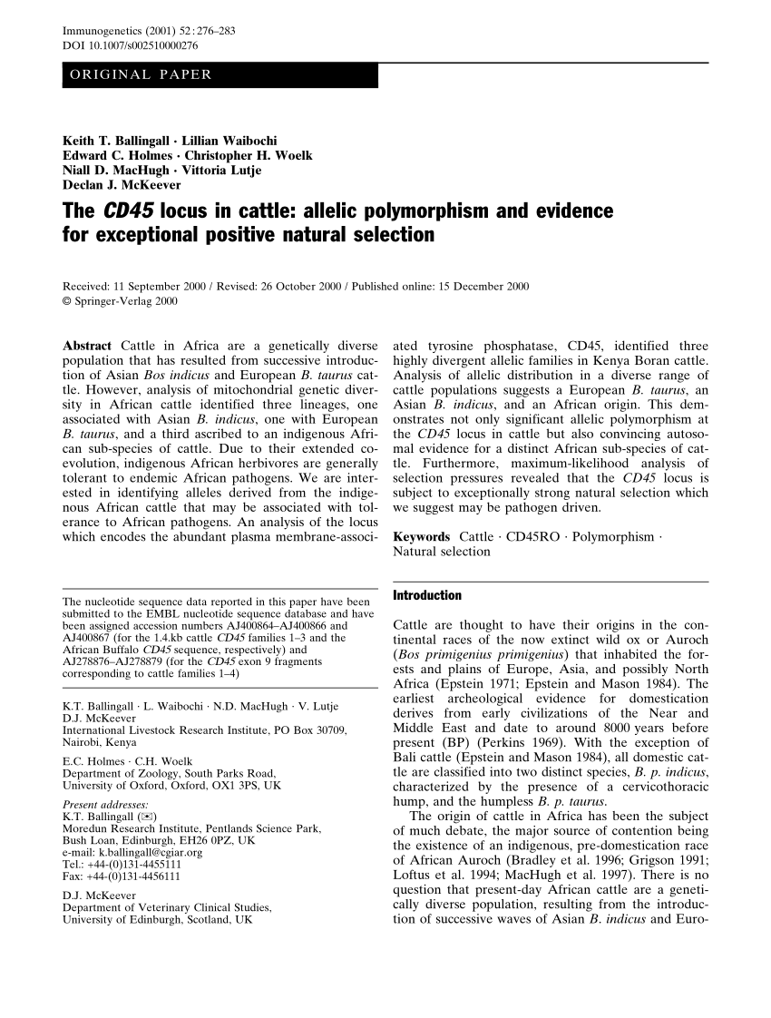 Pdf The Cd45 Locus In Cattle Allelic Polymorphism And Evidence For Exceptional Positive Natural Selection