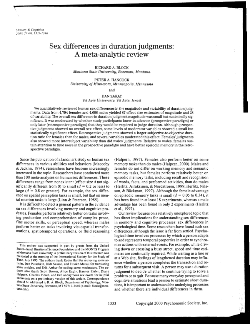 Pdf Sex Differences In Duration Judgments A Meta Analytic Review 5362