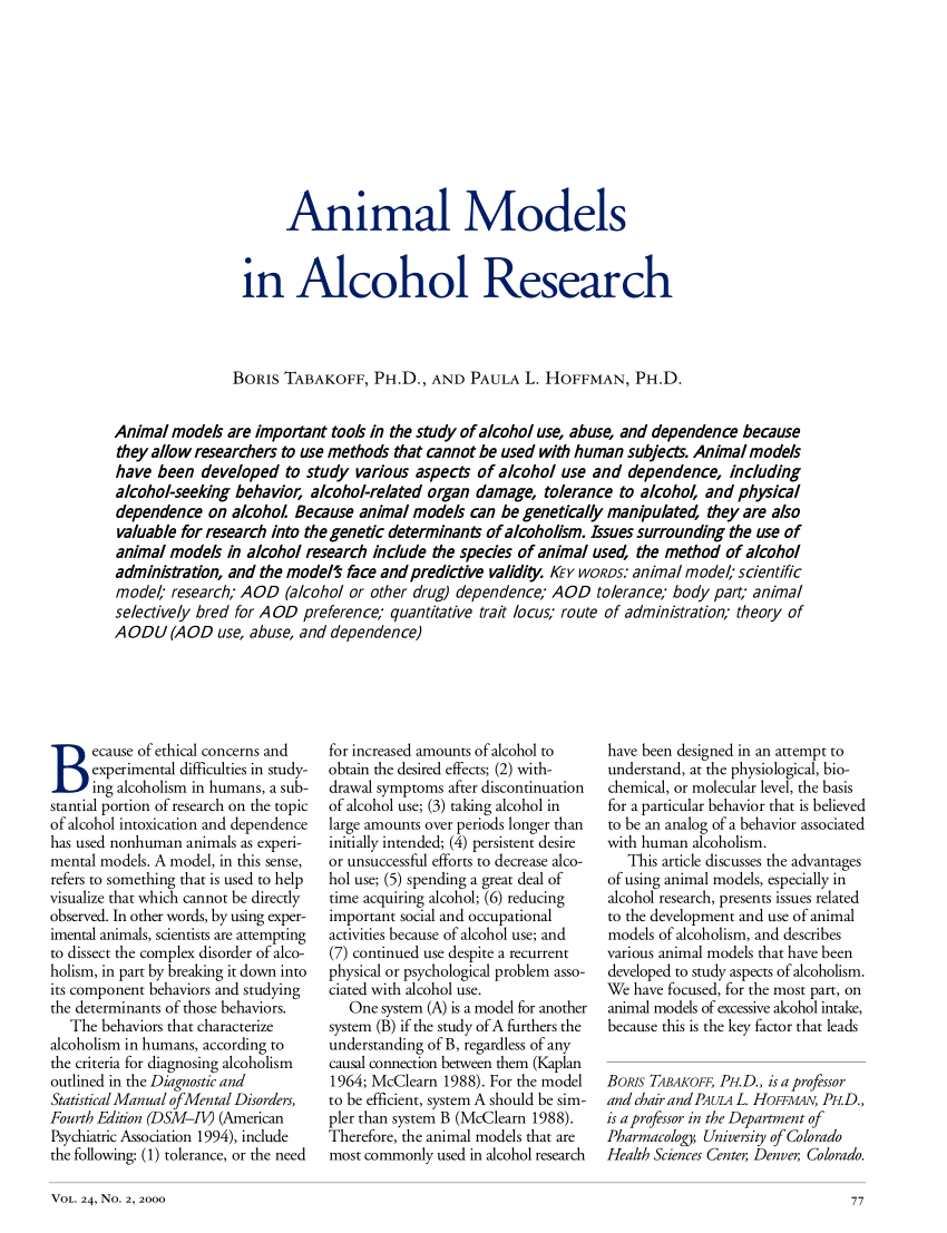 (PDF) Animal Models in Alcohol Research