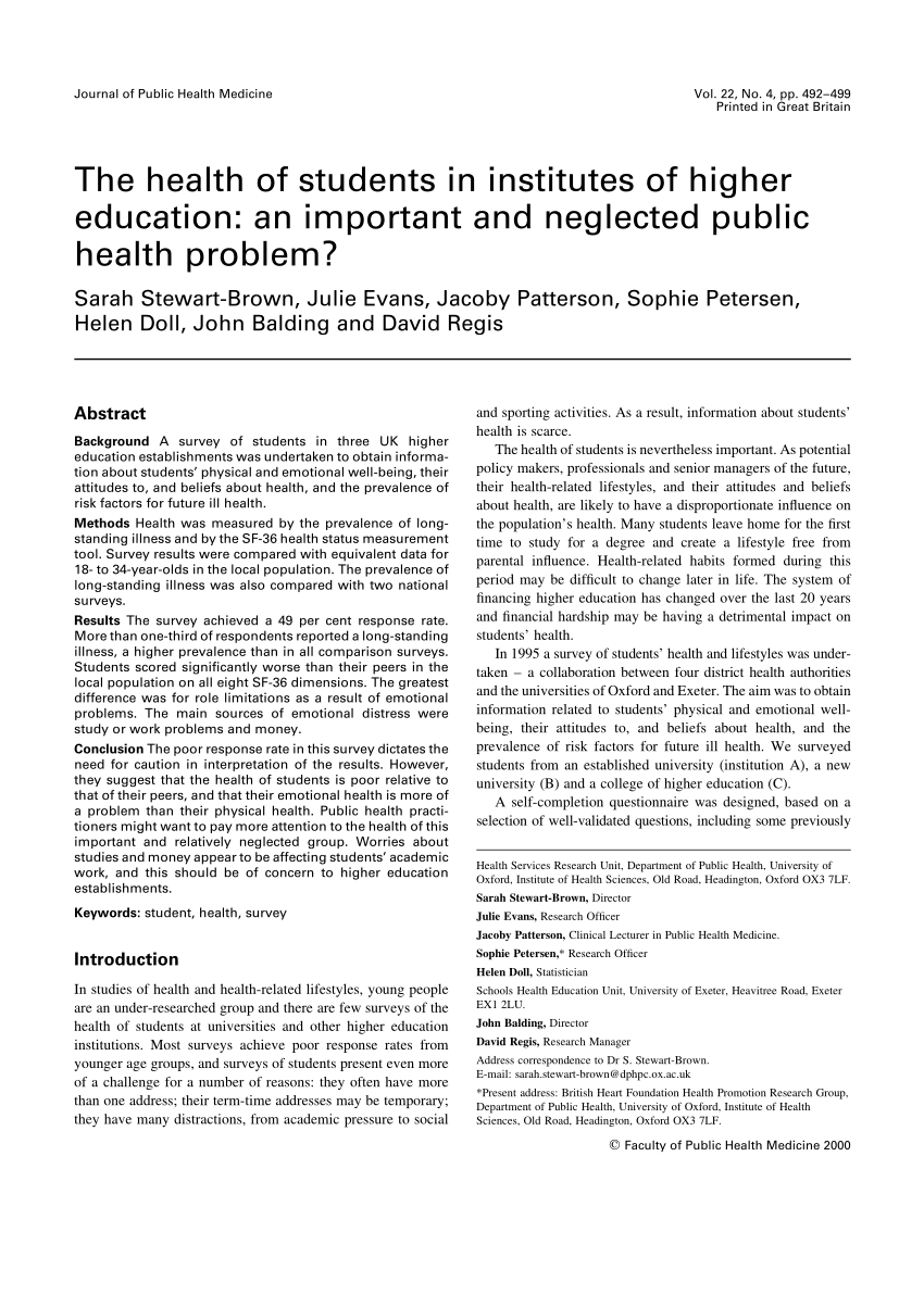 research title about health of students
