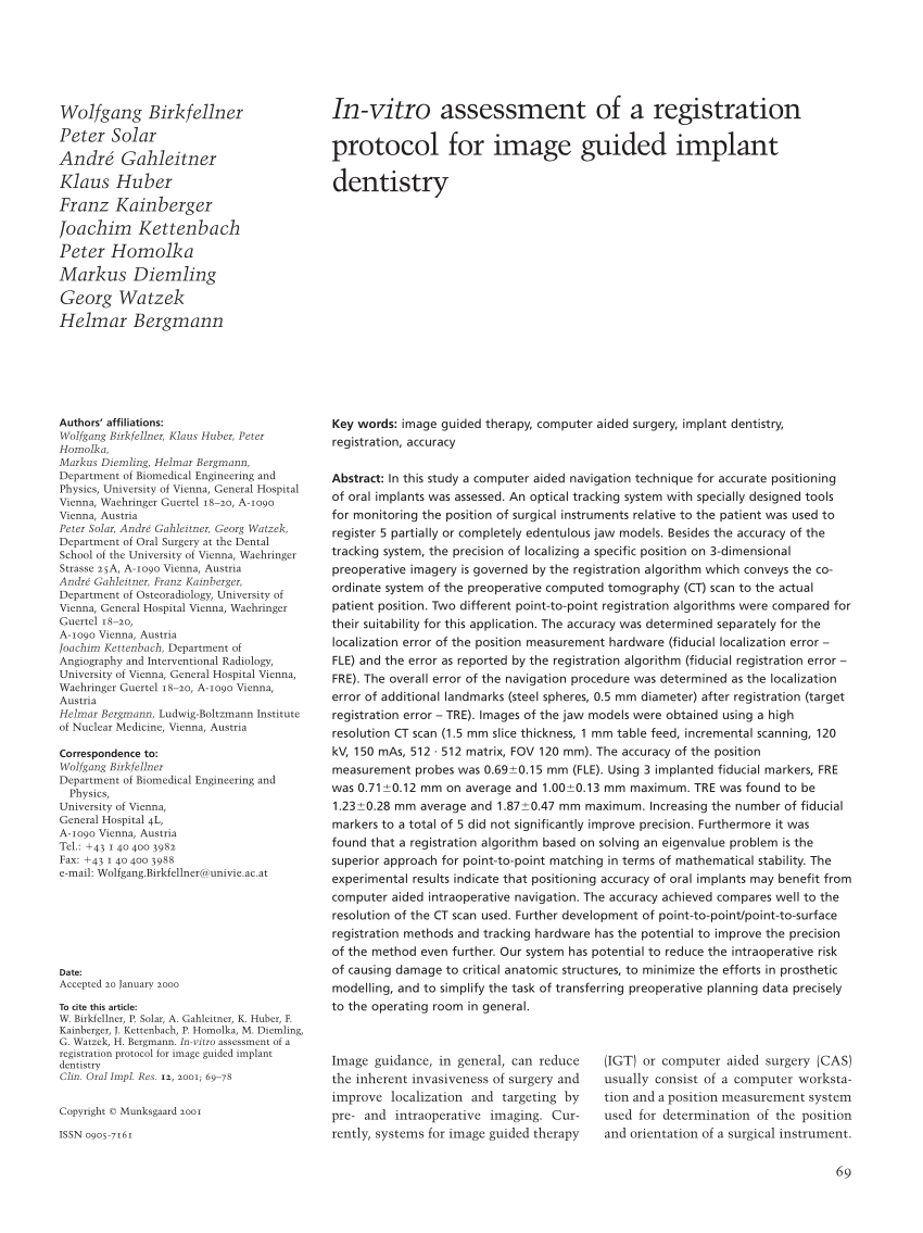 Pdf In Vitro Assessment Of A Registration Protocol For Image Guided Implant Dentistry