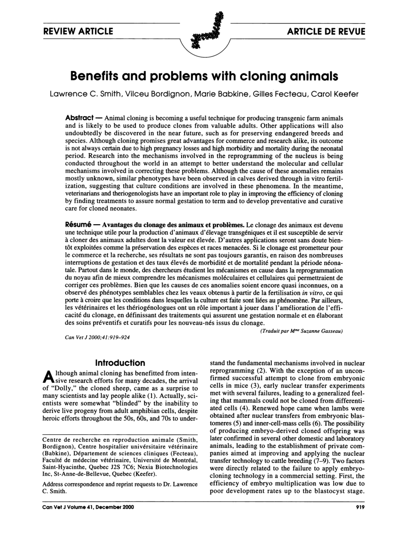 PDF) Benefits and problems with cloning animals