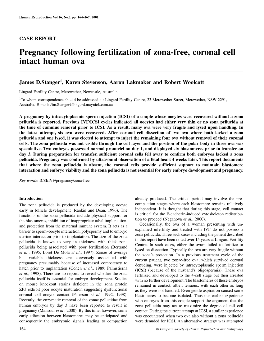 (PDF) Pregnancy following fertilization of zonafree, coronal cell