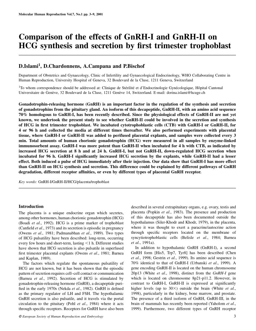 Pdf Comparison Of The Effects Of Gnrh I And Gnrh Ii On Hcg Synthesis And Secretion By First 0684