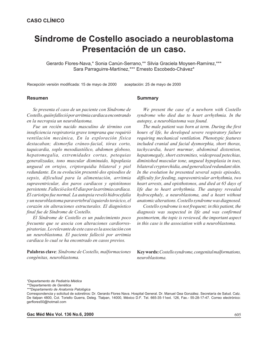 (PDF) Costello syndrome associated to neuroblastoma. Presentation of a case