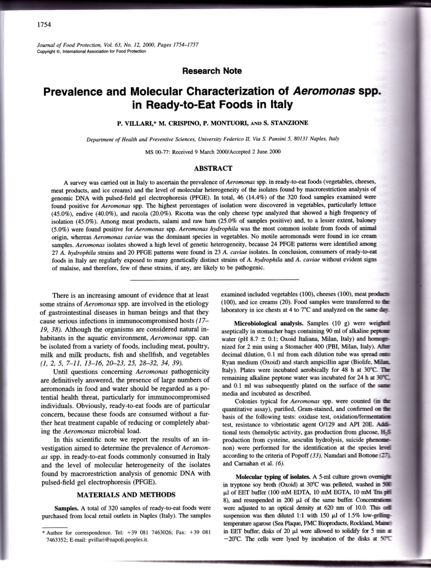 PDF) Prevalence and Molecular Characterization of Aeromonas spp ...