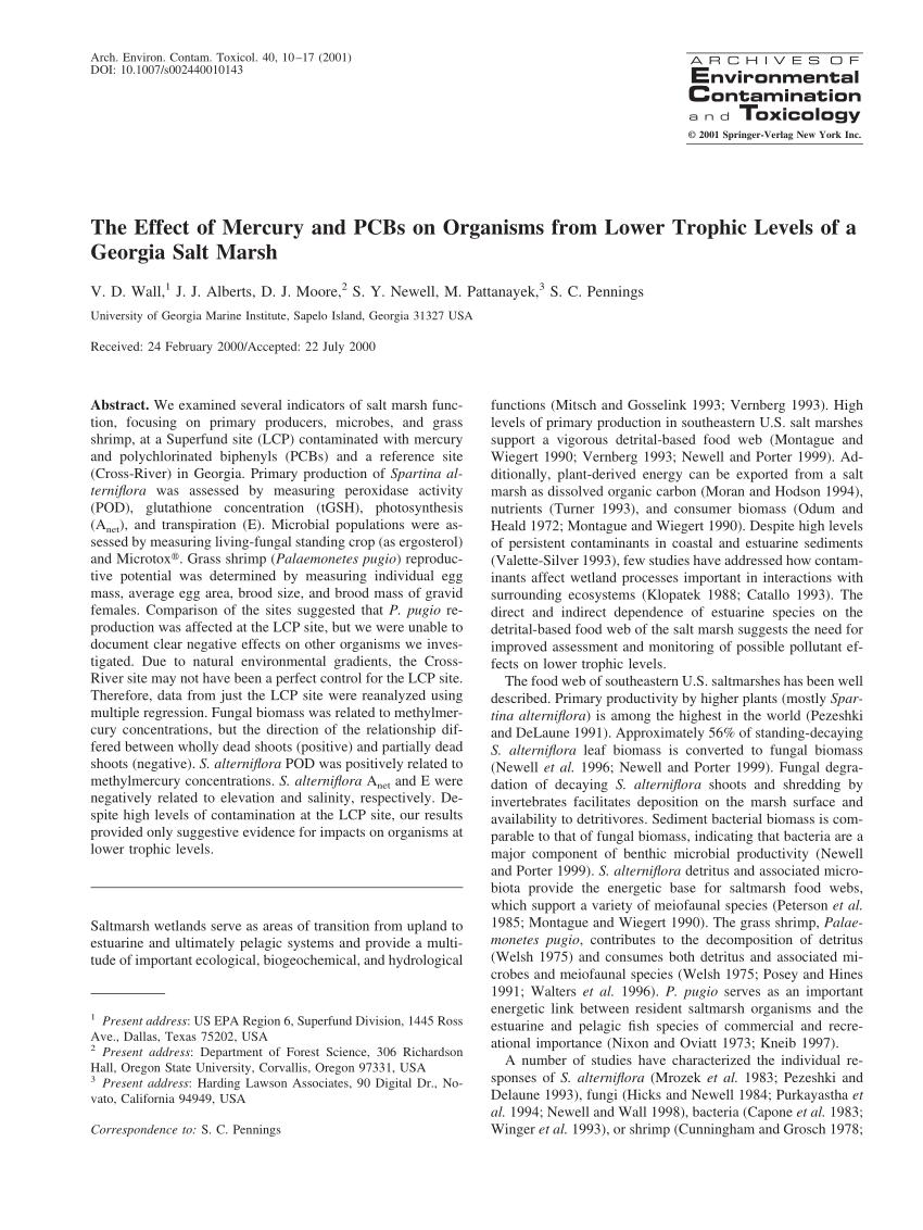 (PDF) The Effect of Mercury and PCBs on Organisms from Lower Trophic