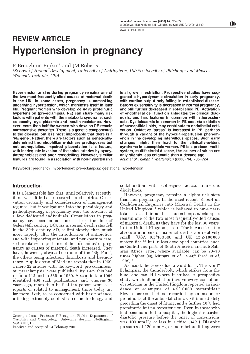 PDF) Hypertension in pregnancy