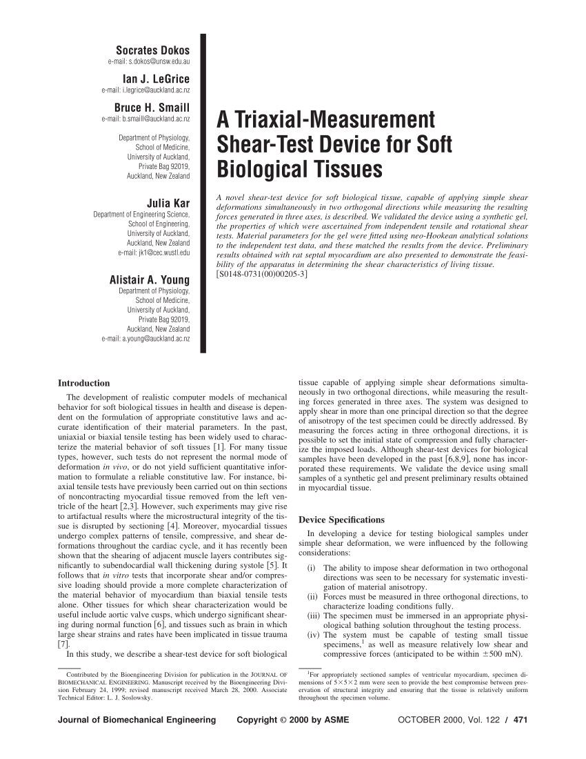 PDF) A Triaxial-Measurement Shear-Test Device for Soft Biological