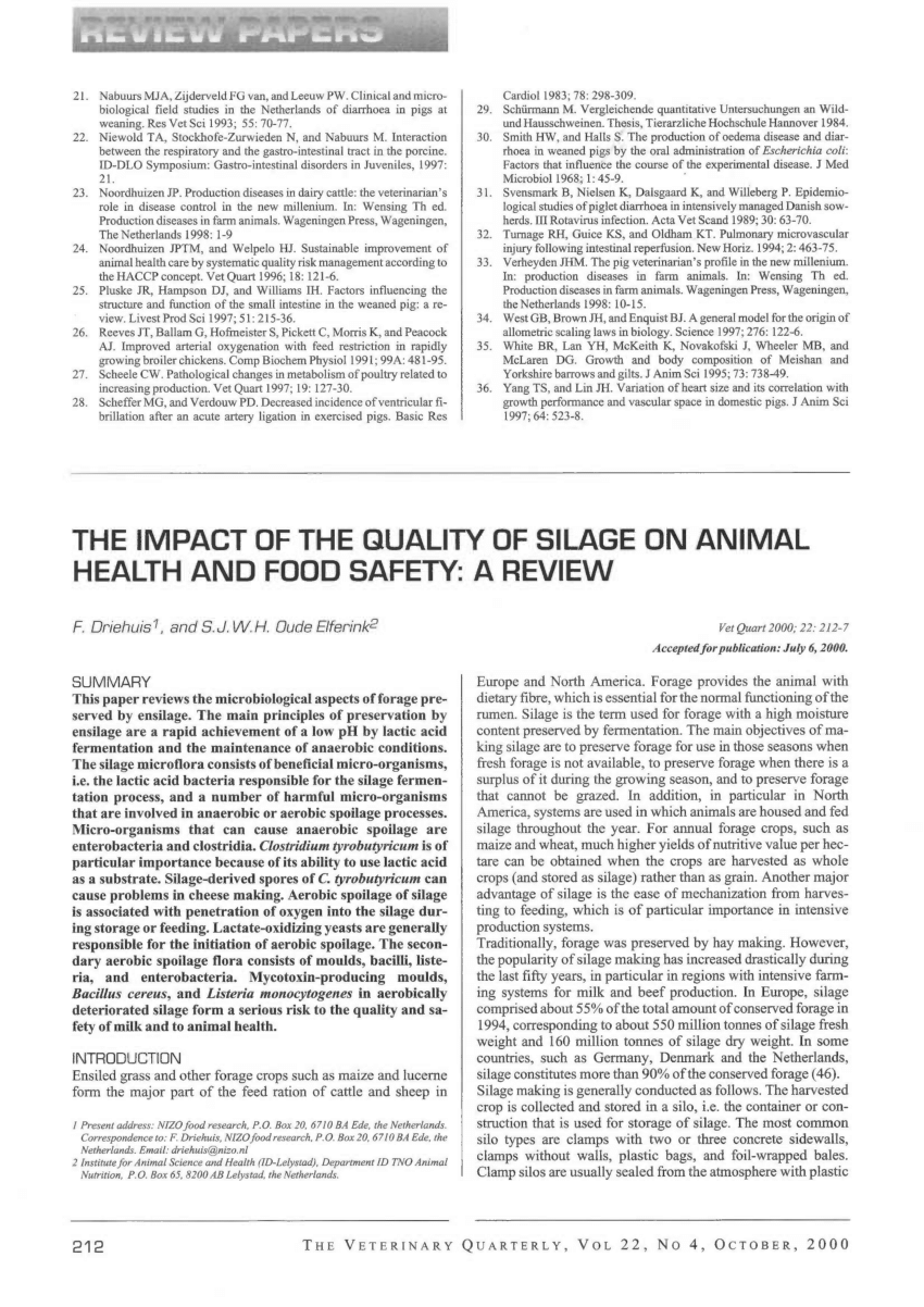 Pdf The Impact Of The Quality Of Silage On Animal Health And Food