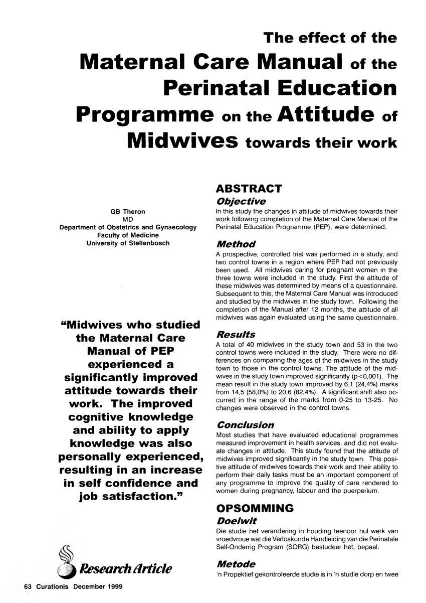 Pdf The Effect Of The Maternal Care Manual Of The Perinatal Education Programme On The Attitude Of Mid Wives Towards Their Work