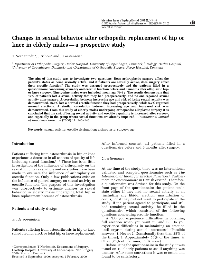 PDF Changes in sexual behavior after orthopedic replacement of