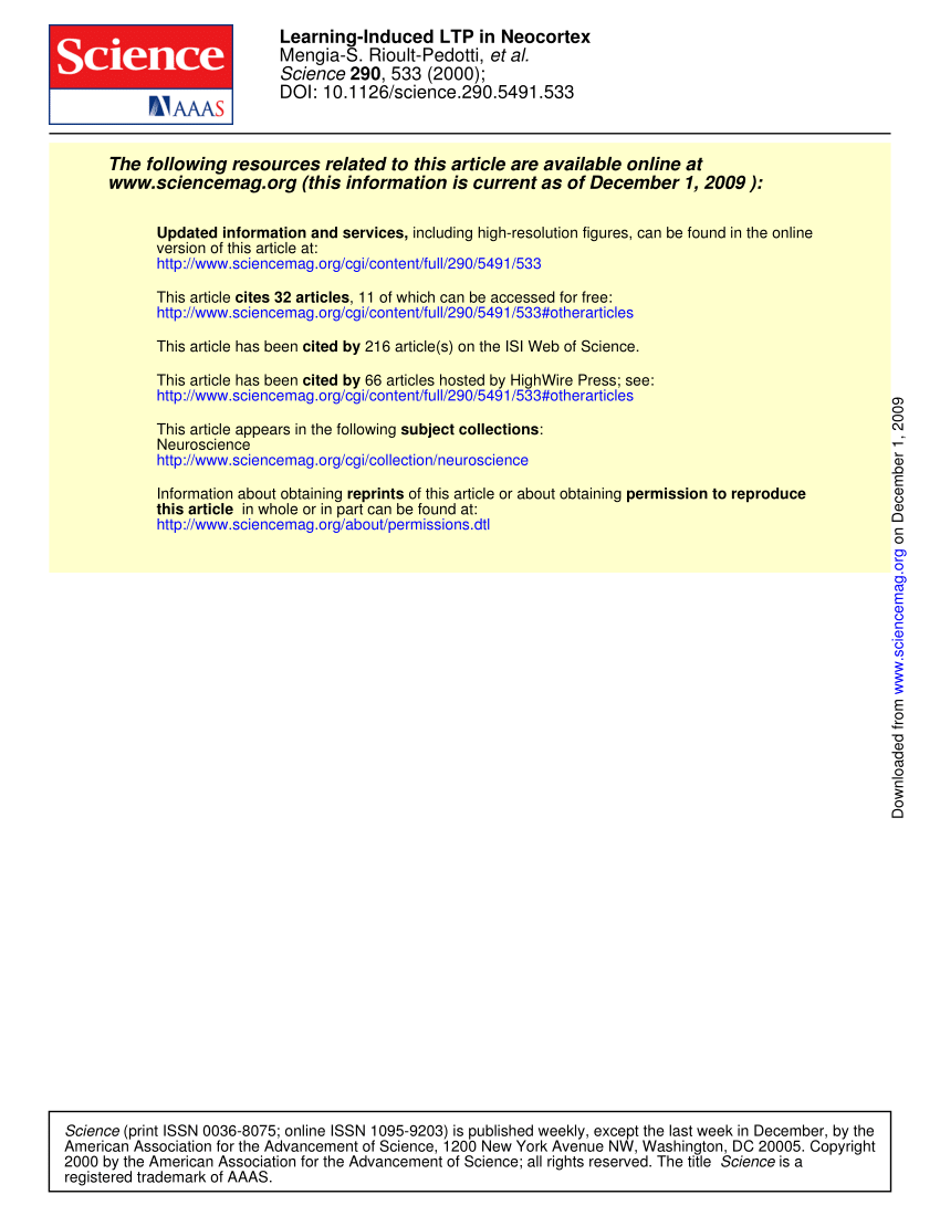 Pdf Learning Induced Ltp In Neocortex