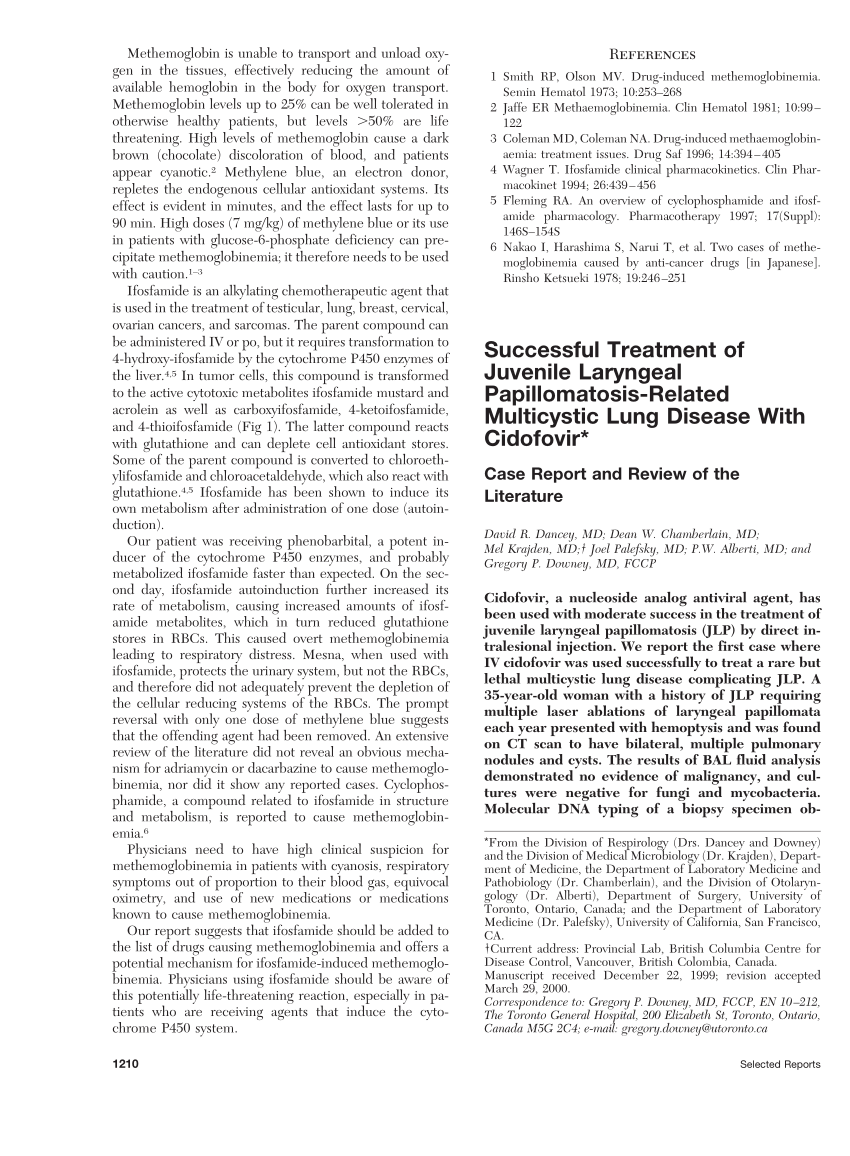 treatment of laryngeal papillomatosis with cidofovir