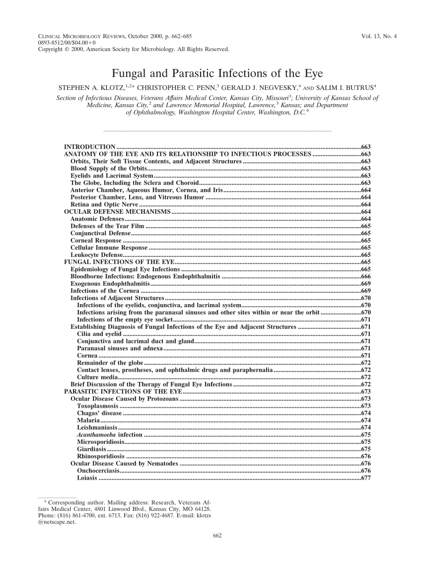 Pdf Fungal And Parasitic Infections Of The Eye