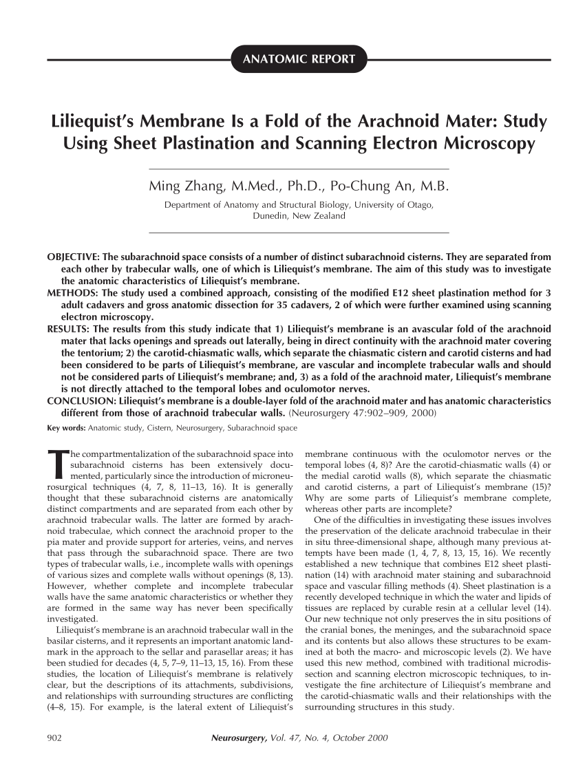 (PDF) Liliequist???s Membrane Is a Fold of the Arachnoid Mater: Study ...