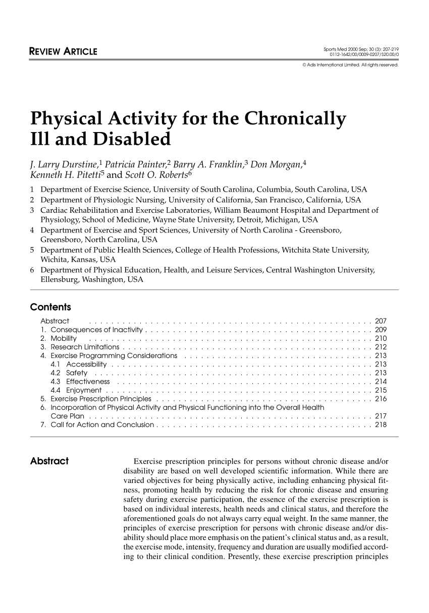 Exercise management for persons with chronic diseases and disabilities pdf Pdf Physical Activity For The Chronically Ill And Disabled