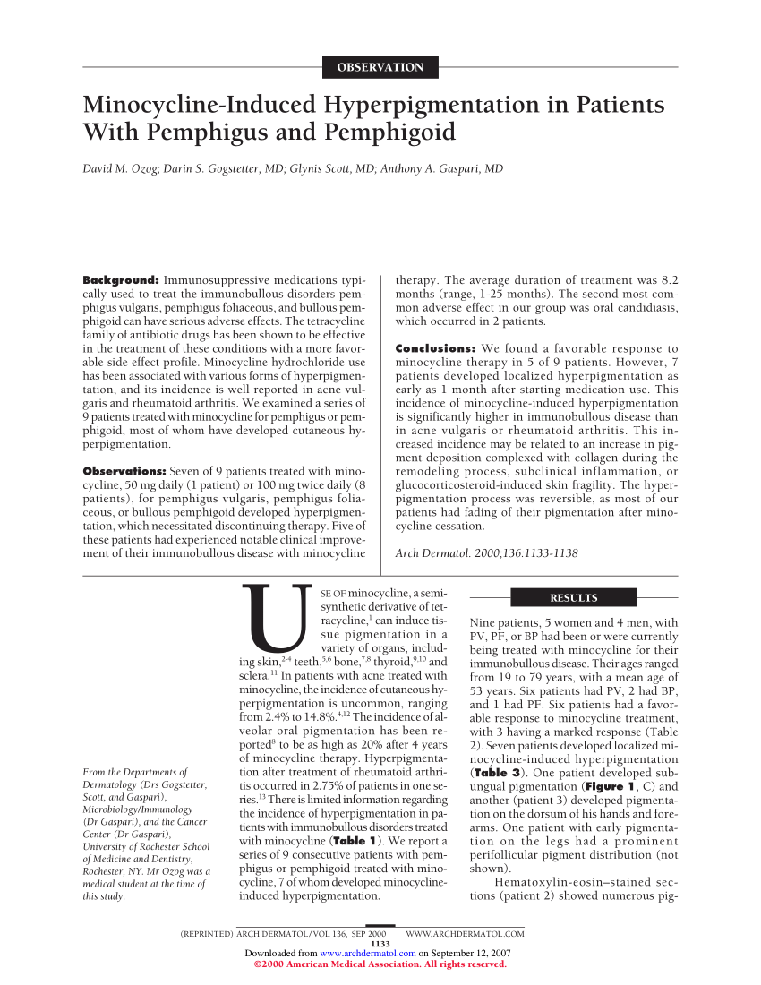 Pdf Minocycline Induced Hyperpigmentation In Patients With Pemphigus