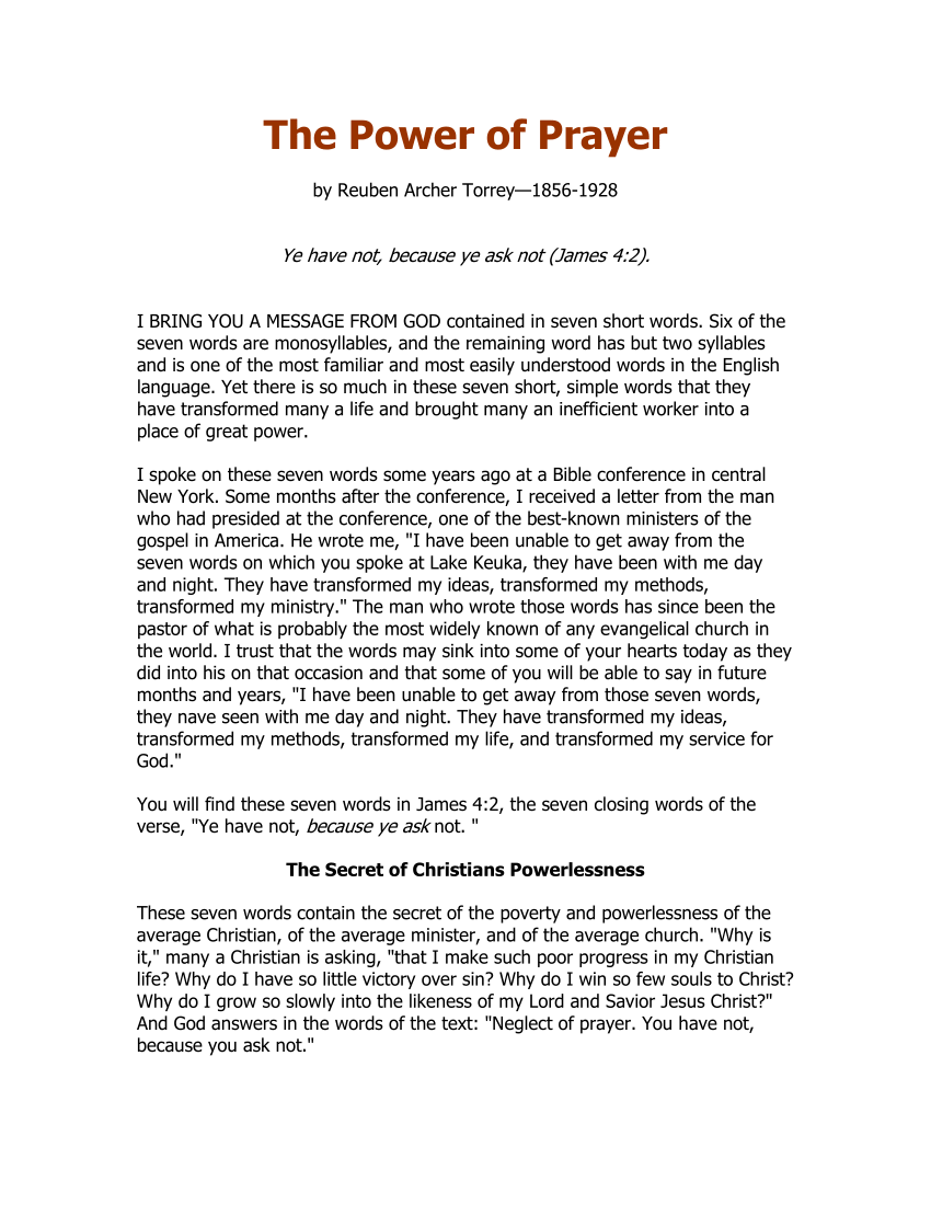 essay on power of prayer