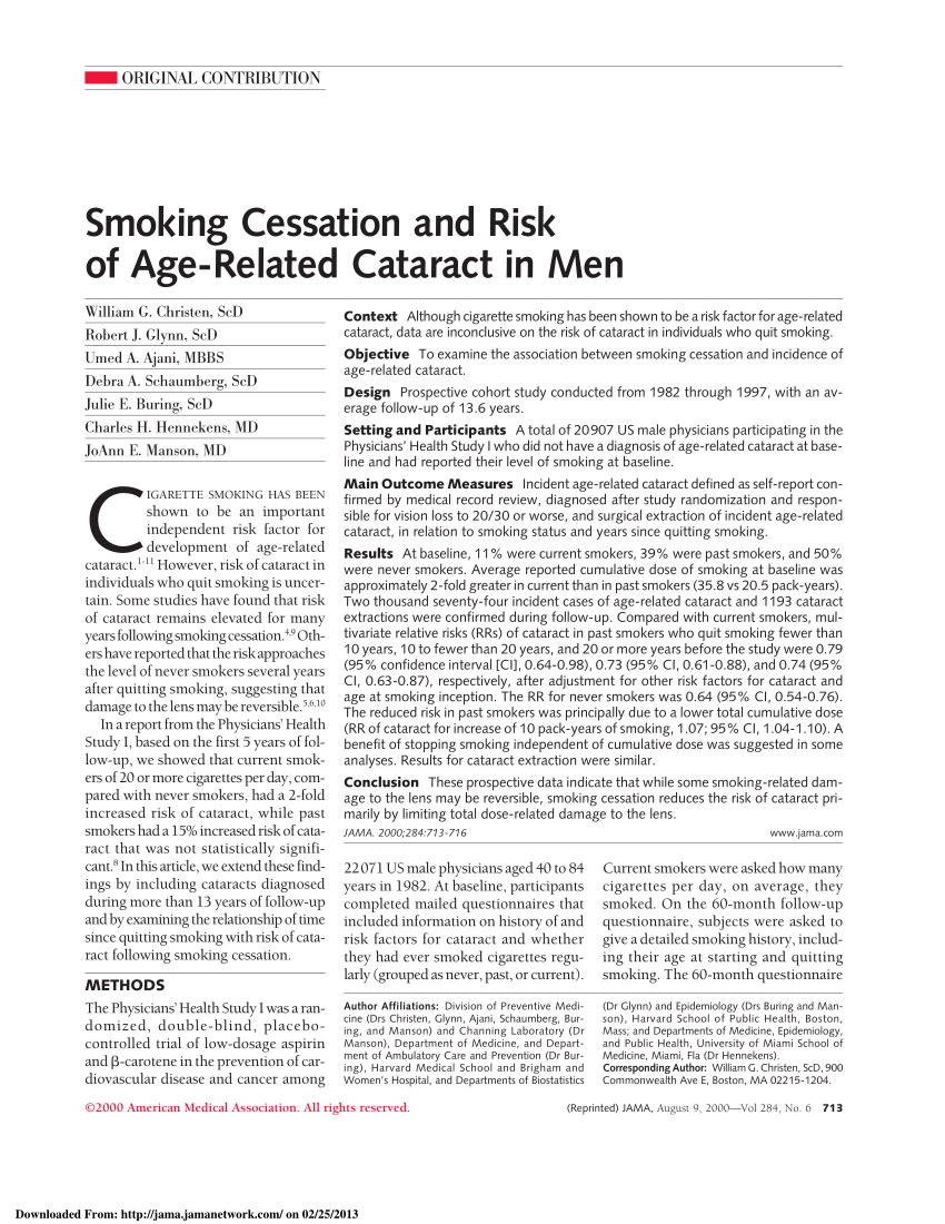 Pdf Smoking Cessation And Risk Of Age Related Cataract In Men