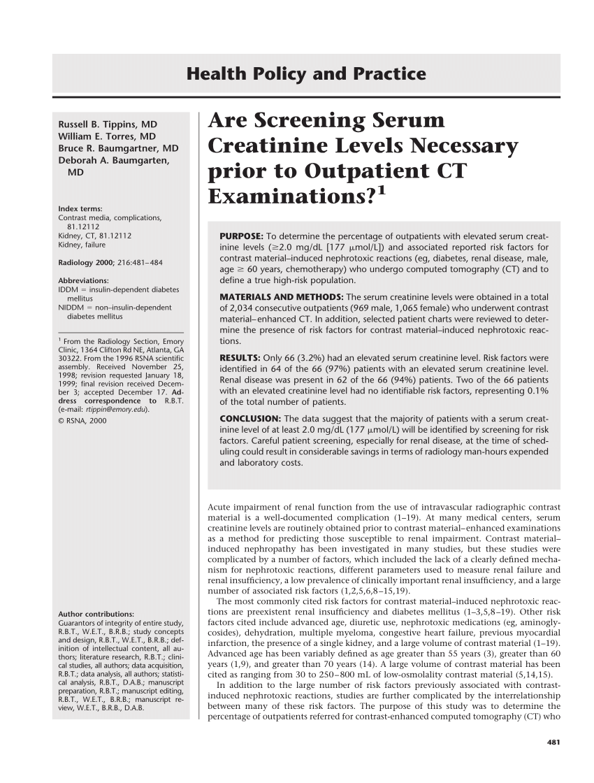 Creatinine level variation in patients subjected to contrast