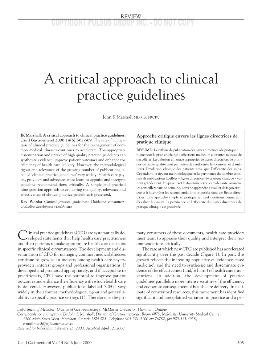 clinical practice guidelines research articles