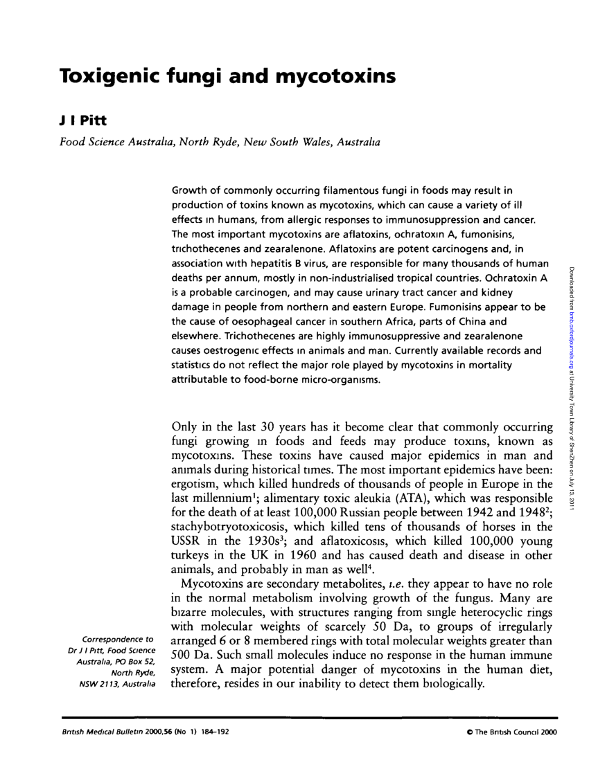 (PDF) Toxigenic fungi and mycotoxins