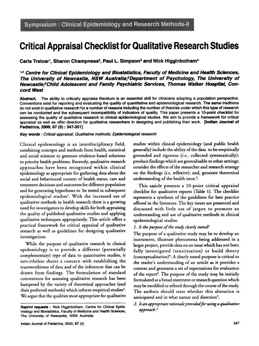 critical appraisal of qualitative and quantitative research