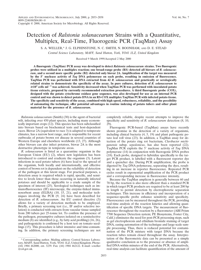 (PDF) Detection of Ralstonia solanacearum Strains with a Quantitative ...