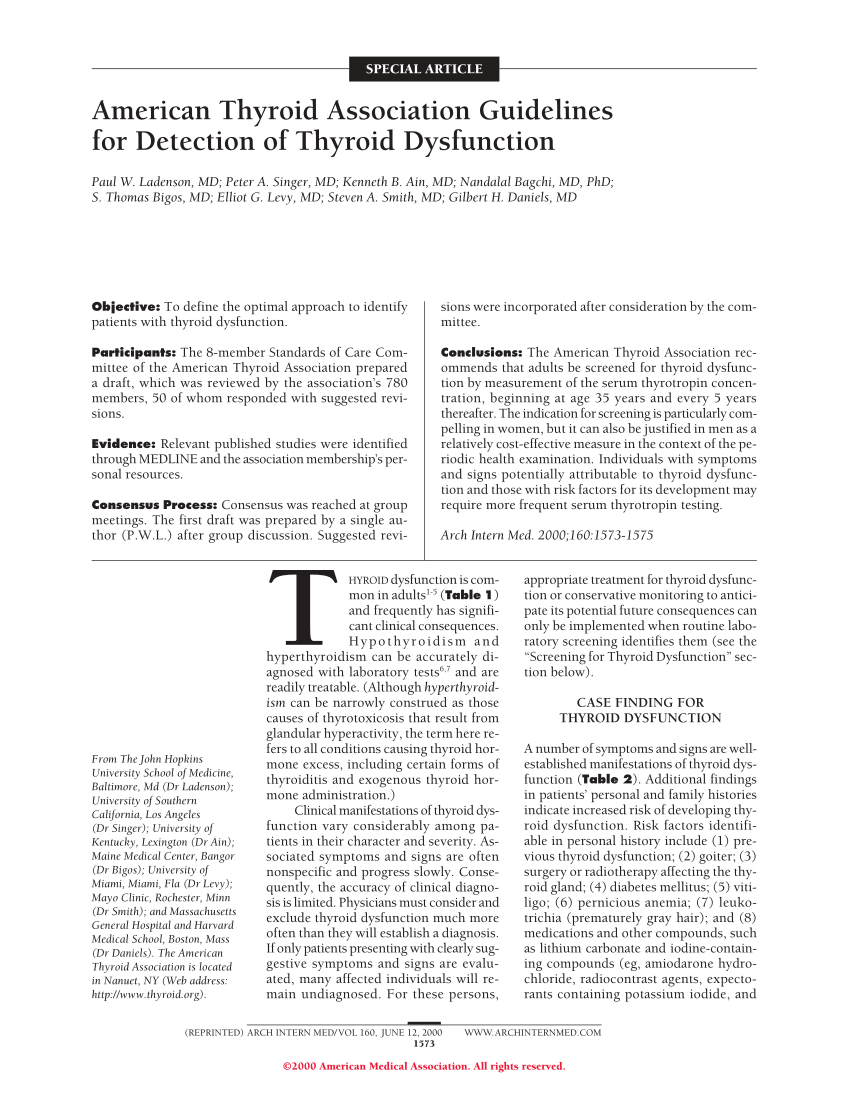 (PDF) American Thyroid Association Guidelines for Detection of Thyroid