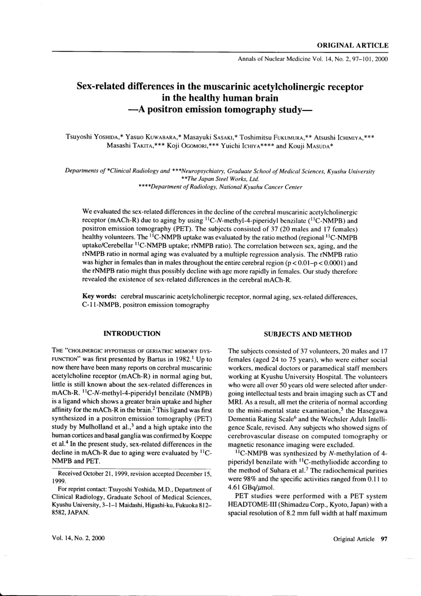 Pdf Sex Related Differences In The Muscarinic Acetylcholinergic Receptor In The Healthy Human 6799