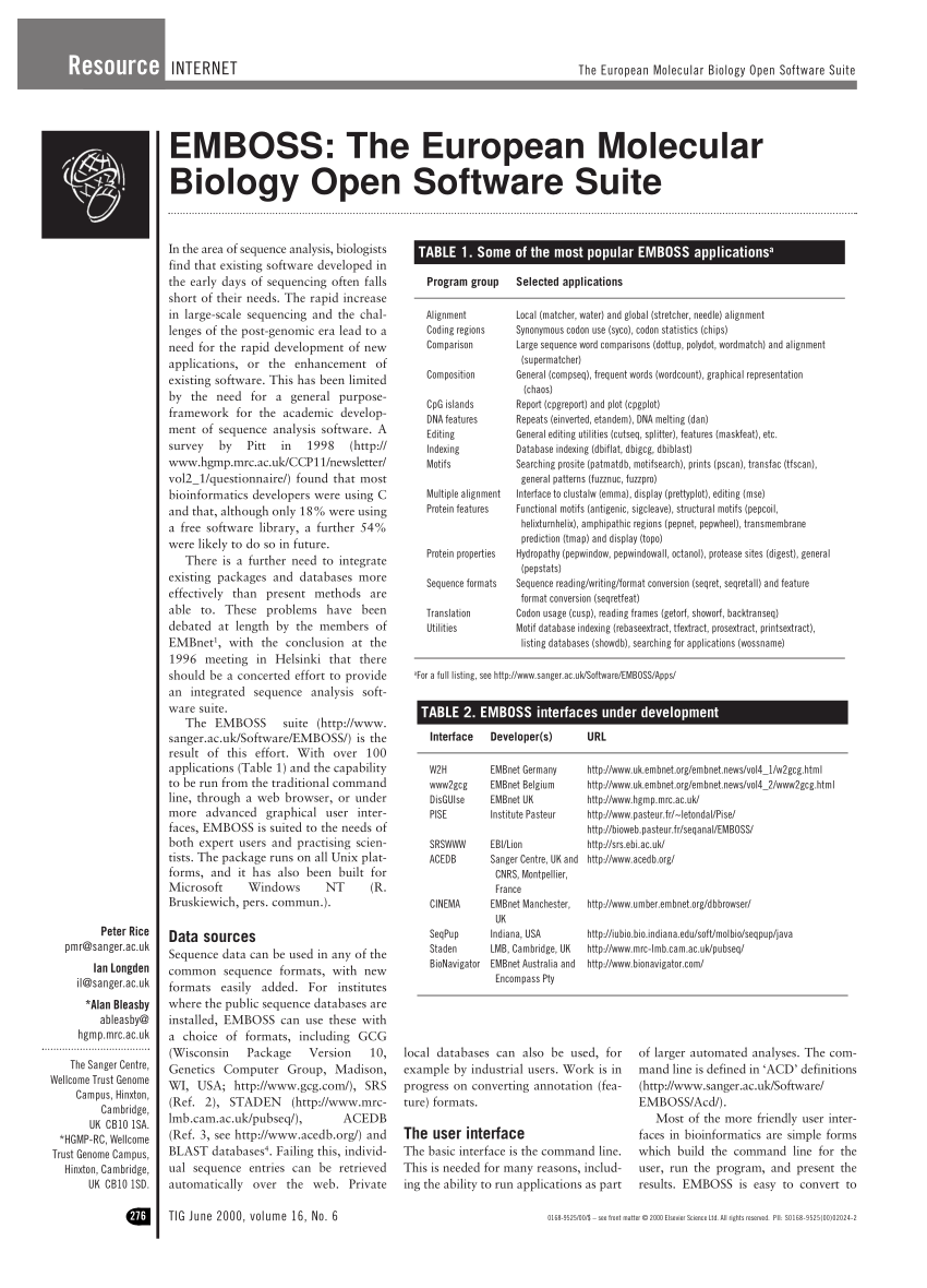 PDF EMBOSS The European molecular biology open software suite