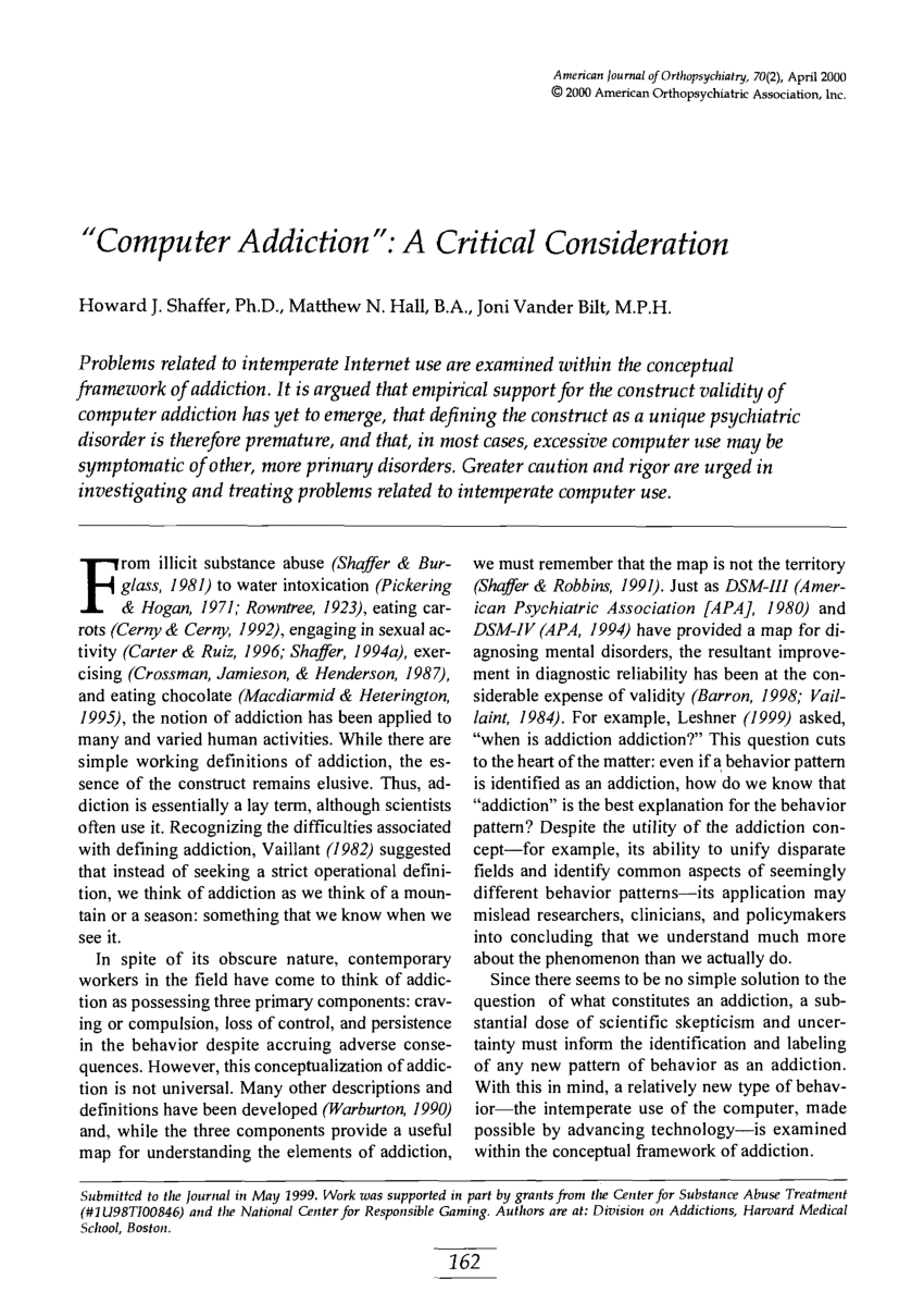 essay about computer addiction