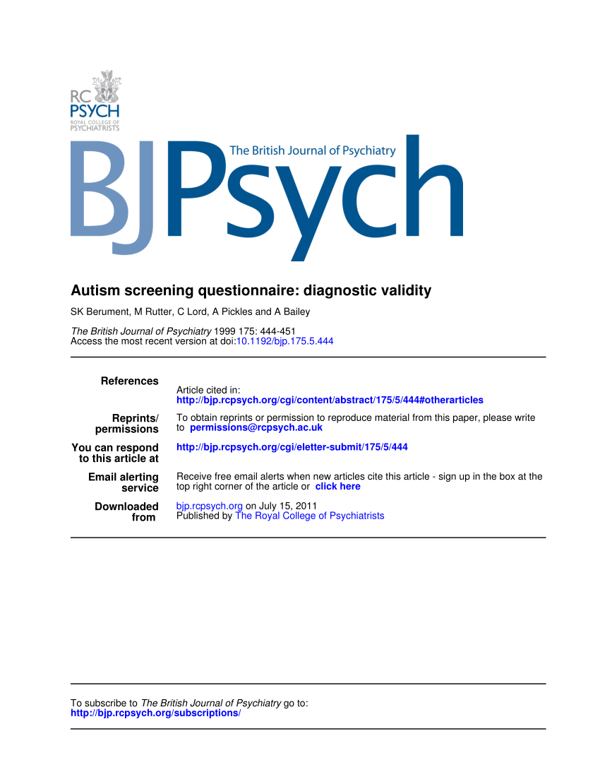 Pdf Autism Screening Questionnaire Diagnostic Validity
