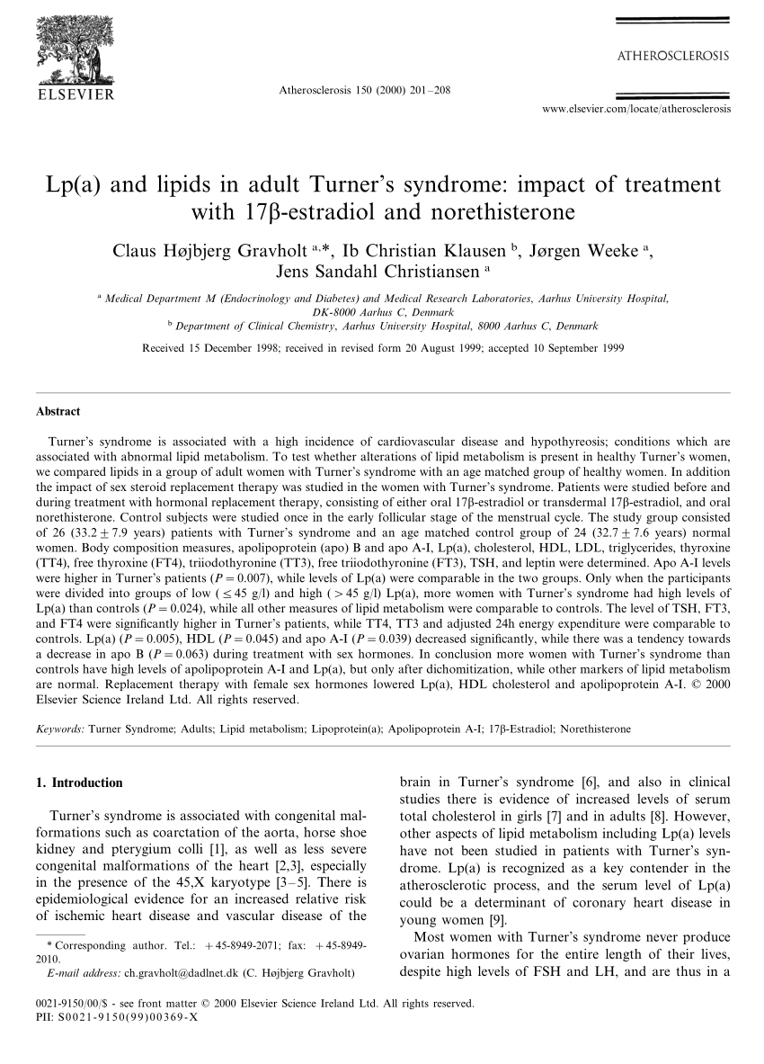 (PDF) Lp(a) and lipids in adult Turner's syndrome Impact of treatment