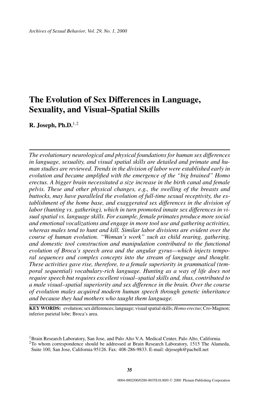 PDF) The evolution of sex differences in language, sexuality, and visual-spatial skills