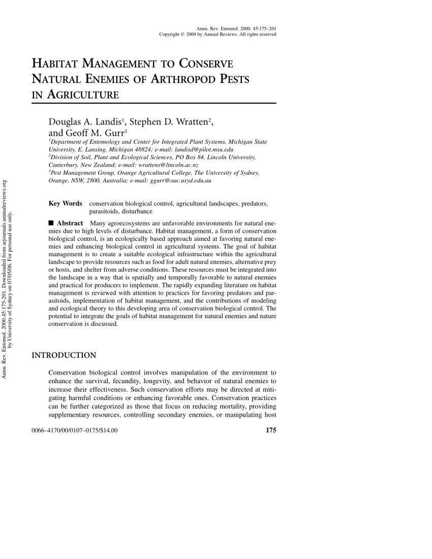 Pdf Habitat Management To Conserve Natural Enemies Of Arthropod Pests In Agriculture